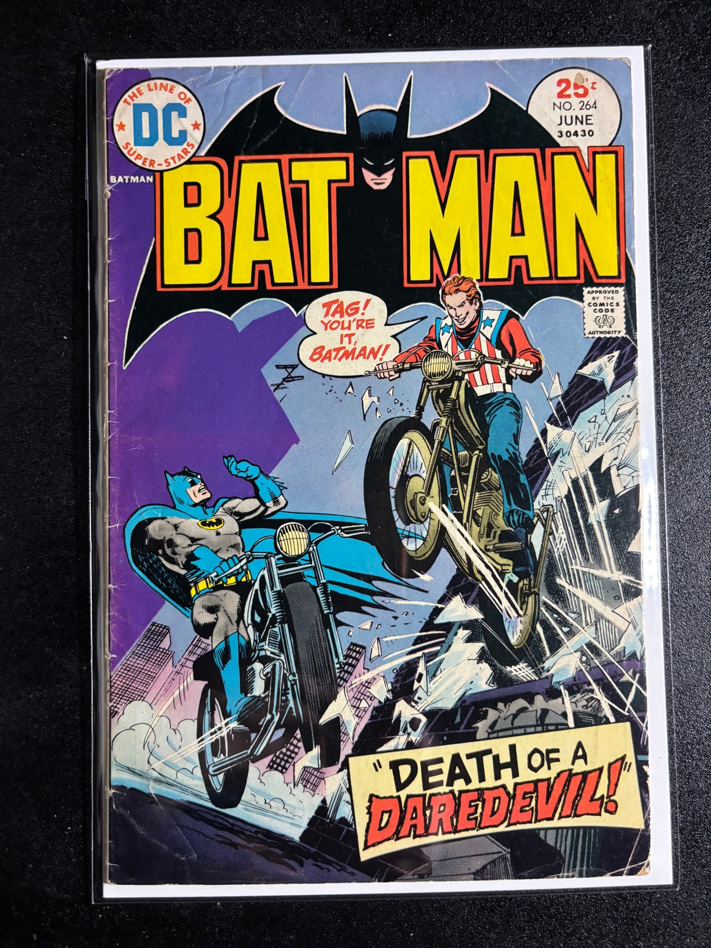 Batman #264 (DC Comics, June) – "Death of a Daredevil" – Bronze Age Action-Packed Motorcycle Cover